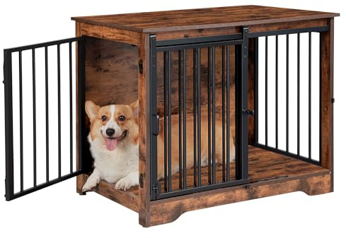 Hzuaneri Hundekäfig Möbel, 81 cm Hundebox Möbel, 2 Türen, Vintagebraun | Schiebetüren, Moderne Hundebox Holz Indoor für Kleine/Mittlere Hunde, Hundekäfig für Zuhause, 81 x 55 x 67,5cm, DFC83601B