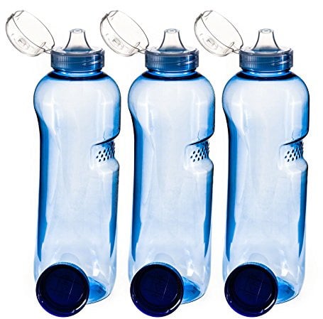 HDmirrorR Trinkflasche 3 x 1 L Wasserflasche Tritan BPA frei + 3 x Trinkdeckel Flip Top
