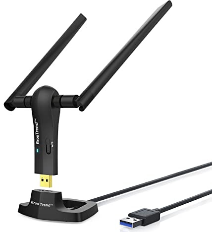 BrosTrend AC1200 USB WLAN Stick mit Zwei 5dBi Antennen Hohe Reichweite | Dualband bis zu 867 Mbit/s 5 GHz + 300 Mbit/s 2,4 GHz, USB-Verlängerungskabel inkl., WPA3, USB 3.0, für Windows 11/10 /8/7
