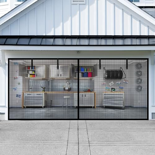 Garagentorschutz für 1 Auto-Garage, 2,9 x 2,4 m, magnetisch, mit 4 aufrollbaren Starps für Terrasse, Outdoor, Schwarz
