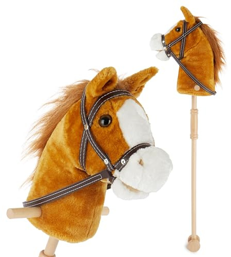 Bieco Steckenpferd Kinder Brownie | Hobby Horse Pferde | Steckenpferd Rollen | Steckenpferd Holz Pferd Stab | Stock Pferde Schöne Steckenpferde für Kinder Stockpferd Kleinkind Zubehör