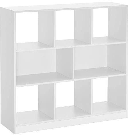 VASAGLE Bücherregal, Regal, 8 offene Fächer, horizontal, seitlich oder Links, 30 x 97,5 x 100 cm, für Wohnzimmer, Büro, Weiß LBC52WT