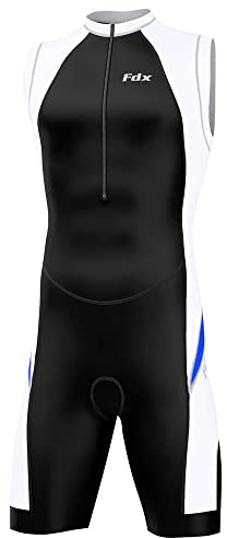 FDX Herren Triathlonanzug Leichter TriSuit für Duathlon, Schwimmen, Radfahren & Laufen, schnelltrocknend, atmungsaktiv, ärmelloser Einteiler für Outdoor-Sport (Blue-L)