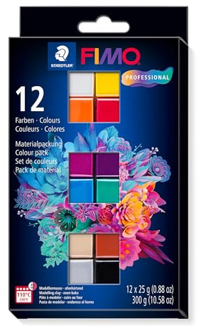 STAEDTLER 8043 C12-1 FIMO professional ofenhärtende Modelliermasse. Kartonetui mit 12 sortierten Basic-Farben.
