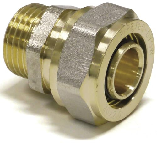 Pipetec Schraubfitting Übergang mit Außengewinde 20 x 2mm - 3/4 Zoll für Aluverbundrohr DVGW, Mehrschichtverbundrohr Schraubsystem Klemmverschraubung Klemmringverschraubung Übergangsnippel