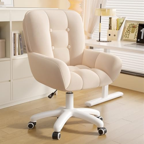 Aivermeil Bürostuhl Samt ohne Kissen Schminktischstuhl Beige | Höhenverstellbar,360°Drehfunktion, bis 150kg,Samtbezug,Homeoffice Stuhl,Schminktischstuhl, Schlafzimmer,Arbeitszimmer