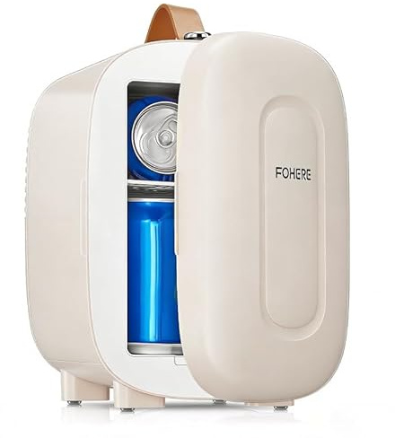 FOHERE Mini Kühlschrank 5 Liter /6 Dosen, Kühlung und Erwärmung, 220V AC/12V DC Thermoelektrische, Getränke & Skincare Mini-Kühlschrank für Schlafzimmer, Auto, Schlafsäle, Büro Schreibtisch, Weiß