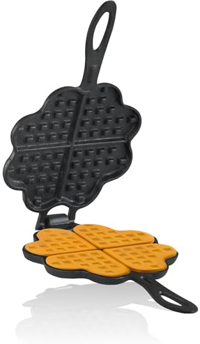 BBQ-Toro Gusseisen Waffeleisen in Herzform | Waffeleisen mit 2 Stielen, Ø 15 cm | Waffle Iron, Herzwaffeln Doppelform aus Gusseisen, bereits eingebrannt | Waffelmaker,