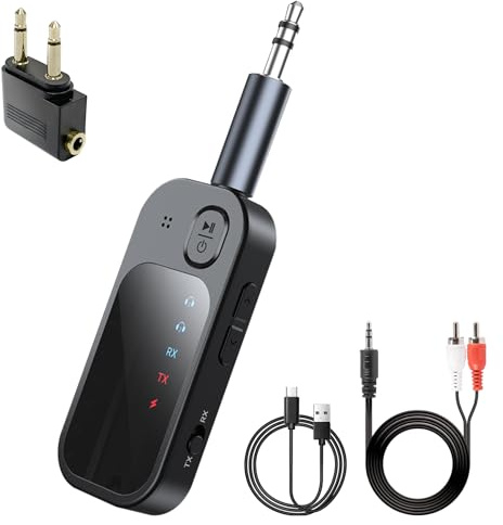 5.4 Bluetooth Adapter Transmitter Flugzeug, 2 in 1 Bluetooth Transmitter und Receiver, Sender Empfänger, Bluetooth Sender Klinke AUX 3,5mm für Kopfhörer, Stereoanlage, Autoradio, TV
