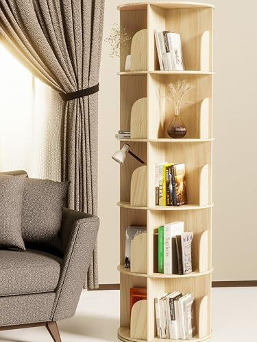Jean Balveau 360° drehbares Bücherregal aus Kiefernholz - 160x46x46 cm | Mit 5 verstellbaren Ebenen für Wohnzimmer geeignet - Drehregal Standregal Dekoregal aus massivem Holz