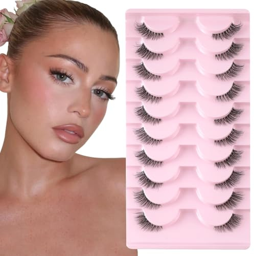 Sixstarhair Halbe Natürliche Falsche Wimpern Klare Band 10 Paar Lashes Cateye Wispy Künstliche Wimpern 3d Cat Eye Half Lashes