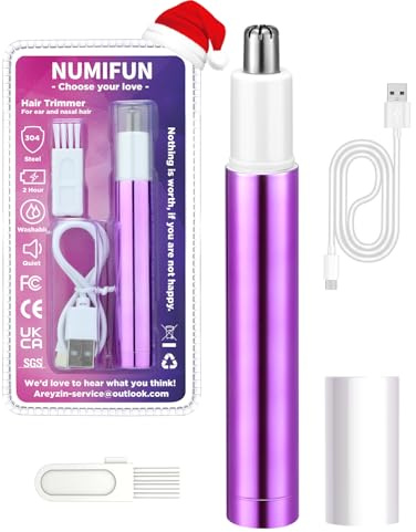 NUMIFUN Nasenhaartrimmer Frauen, Nasenhaarschneider Ohrhaartrimmer, Professioneller Schmerzfreier Gesichtshaartrimmer, USB-Typ C Aufladung, IPX7 Wasserdichte, Leicht Zu Reinigen, Violett