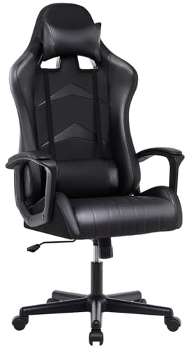 IntimaTe WM Heart Gaming Stuhl, Ergonomischer Gamer Stuhl, Bürostuhl für Erwachsene, Schreibtischstuhl mit Verstellbarem Kopfkissen und Lendenkissen, PC Computerstuhl mit Hoher Rückenlehne Schwarz