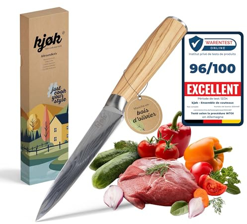 kjøk Premium Kochmesser Allzweckmesser 13cm Olivenholzgriff Härte 58±2 HRC Japanmesser-Style hochwertiges profi Küchenmesser mit Holzgriff universal allzweck Messer klein scharfe Klinge Gemüsemesser