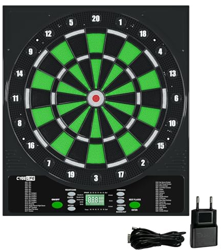 Cyeelife Dartscheibe Elektronisch mit Deutsche Stimme&LCD-Bildschirm–Inklusive 12 Soft-Darts,24 Flügel,50 Spitzen & USB-Ladegerät