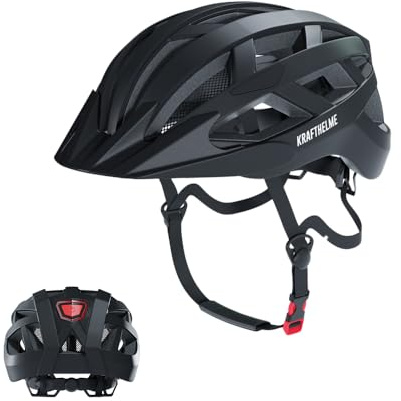 KRAFTHELME Fahrradhelm für Herren/Damen mit Licht | Robuster & sicherer Fahrradhelm Erwachsene | Hochwertiger Fahrrad Helm aus stoßfestem Material | Trekking-, City- & Rennradhelme (L)