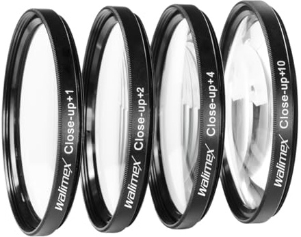 Walimex Set 4X Close up Makrolinsen/Nahlinsen - für 67 mm Gewinde - inkl. +1/+2/+4/+10 Dioptrien - Kamera Foto Zubehör für Makrofotografie Macro Shots Makro Objektiv
