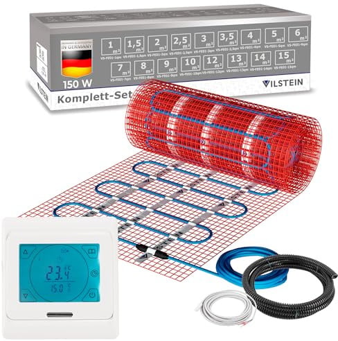 VILSTEIN® Elektrische Fußbodenheizung [150W/m²] - Bodenheizung Elektrisch geeignet für Laminat, Fliesen & mehr - Elektro Fussbodenheizung - Elektrische Heizmatte Fußboden - (12x0.5m - 6qm)