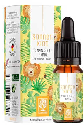 Vitamin D3 K2 Tropfen für Kinder - 100% Vegan für 300 Tage - 500 IE Vitamin D aus Flechten & 25μg Vitamin K - Vitamine -Tropfen