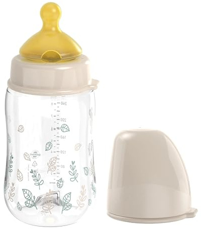 nip – Weithalsflasche | Babyflasche mit Ventil für optimalen Lufteinstrom und zwei Naturkautschuk-Trinksauger. Stillfreundliche Babyflasche aus robustem Material | Gr. S & M, 260ml, Beige