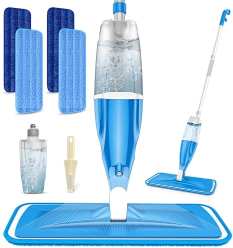 Bodenwischer mit Sprühfunktion - EXEGO Sprühwischer Bodenwischer mit 4-Mikrofaserbezug, Spray Mops Wischmopp Wischer Boden Nass- & Trockenmopps für Hartholz, Marmor, Laminat, Fliesen den Haushalt