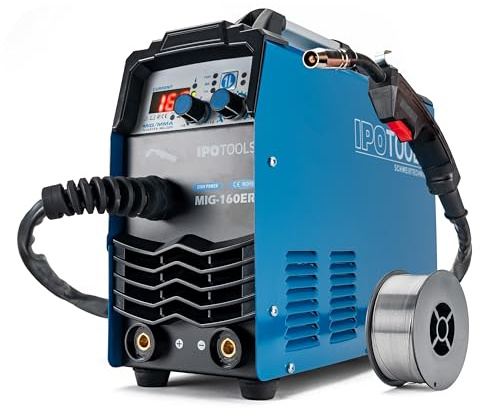 IPOTOOLS MIG-160ER Inverter Schweißgerät MIG MAG - Schutzgas Schweissgerät mit 160 Ampere auch FLUX/Fülldraht und Elektroden geeignet/E-Hand/Digitalanzeige/IGBT / 230V / 7 Jahre Garantie