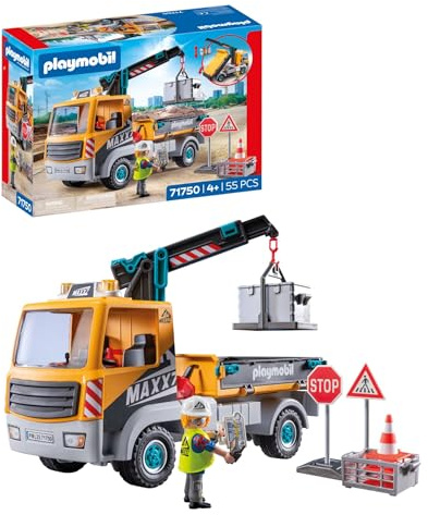 PLAYMOBIL | City Action | Baustellen-LKW mit Kran | Baustellenspielzeug Kind | Baustellen Spielset | Spielzeug für Kinder ab 4 Jahren | 71750