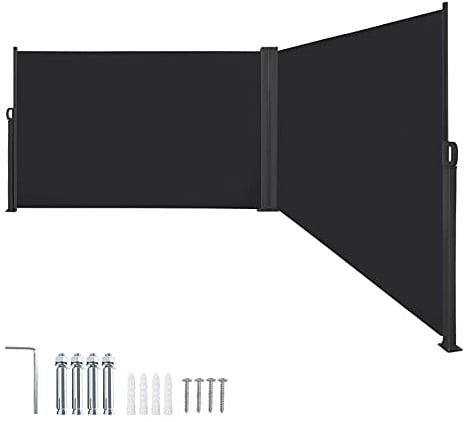 Aufun Seitenmarkise Ausziehbar 180 x 600 cm Doppel Sonnenschutz Anthrazit | aus Polyester Sichtschutz Windschutz Markise für Balkon Terrasse Garten Camping