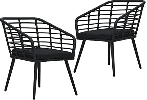 vidaXL 2X Gartenstuhl mit Auflagen Gartensessel Balkonstuhl Stuhl Sessel Rattanstuhl Terrassenstuhl Bistrostuhl Gartenmöbel Poly Rattan Schwarz