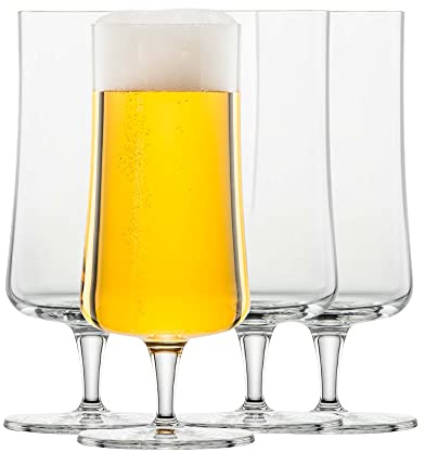 SCHOTT ZWIESEL Pilsglas Beer Basic 0,3 l (4er-Set), klassische Biertulpe mit Moussierpunkt, spülmaschinenfeste Tritan-Kristallgläser, Made in Germany (Art.-Nr. 130006), Kristall