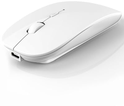 AE WISH ANEWISH Bluetooth Maus with USB-C-Adapter fur Mac/iPad/iPhone/PC/Computer, wiederaufladbar geräuschlos Mini Kabellose Maus für Windows/Linux/Android, 3 DPI Einstellbares Bluetooth 5.0 Weiß