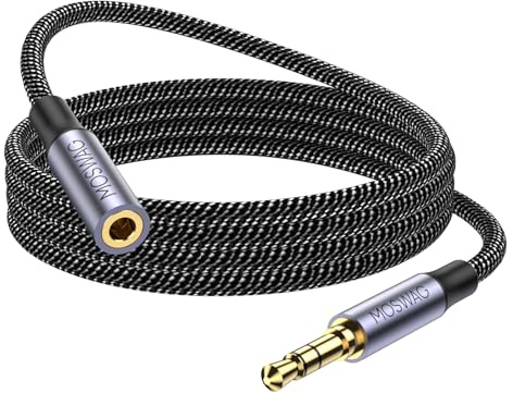 MOSWAG 3.5mm Klinkenverlängerung 8M Aux Audiokabel Nylon geflochten | Vergoldeter 3.5mm Stecker, kompatibel mit Kopfhörer, Auto, Handy, Tablet, PC, MacBook, Lautsprecher uvm