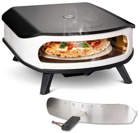 cozze® 17" Gas-Pizzaofen mit rotierendem Pizzastein | LED & Tür | 50 mbar | inkl. Regler & 1,1 m Gasschlauch | Ø42,5 cm Stein | Outdoor Pizzaofen | Perfekt für knusprige Pizzen
