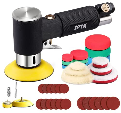 Mini poliermaschine, Druckluft Polierer, SPTA 25mm 50mm 80mm Exzenter schleifer Winkelschleifer mit 23tlg Polierschwamm Polierpad Polierfell Polierset Polierteller Kit von Auto, Möbeln,Metall-ARPS3SET