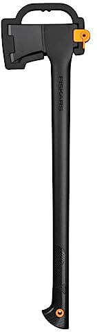 Fiskars Fällaxt L, Solid, Mit Klingen- und Transportschutz, Antihaftbeschichtet, Hochwertige Stahl-Klinge/Glasfaserverstärkter Kunststoff-Stiel, Schwarz/Orange, A18, Länge: 65 cm, 1,6 kg, 1052045