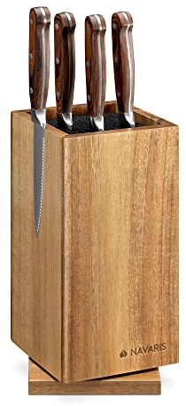 Navaris Drehbarer Magnet Messerblock aus Akazienholz mit Borsteneinsatz - Messer Block unbestückt aus Holz für Küchenmesser Kochmesser Kochbesteck