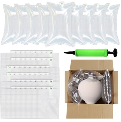 YSOOUA 200 Stück Luftpolsterkissen Luftkissen mit Luftpumpe Füllmaterial Paket 10 x 15cm Lufttaschen Polstermaterial Luftpolster für Transportverpackungen, Stoßfest für Keine Öffnungsfülung