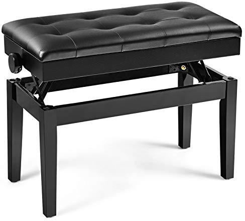 LIFEZEAL Doppelter Klavierhocker, Klavierbank höhenverstellbar, Klavierstuhl mit Aufbewahrungsbox, Pianobank Piano Hocker für 2 Personen, Schwarz