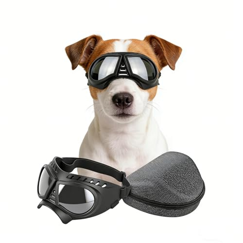 Namsan Hundebrille für kleine Rassen, breite Schnauze und weicher Rahmen, taktische Fahr-Sonnenbrille für kleine bis mittlerer Hunde, UV-Schutz, wind-, staubdicht, verstellbar, Silberfarbene Gläser