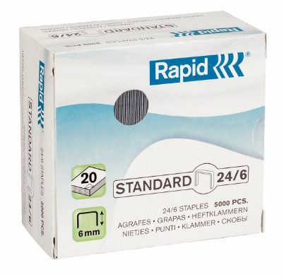 Rapid Heftklammer (24/6 mm Standard, verzinkt) 5000 Stück | Verwendung mit Schreibtisch- und Elektroheftgeräten, verzinktem Draht, 24859800