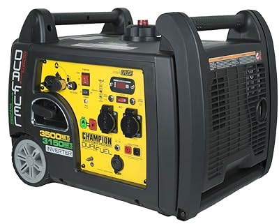 Champion Power Equipment mobiles Stromaggregat Benzin + Gas (3100 Watt, tragbarer Inverter, Generator, extrem leise, mit integriertem Griff und Radsatz, ideal für Outdoor + Camping) 73001i-DF-EU, Gelb