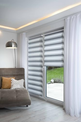 K-Home® Klemmfix Doppelrollo Madrid ohne Bohren Farbverlauf Grau B90 x H200 cm