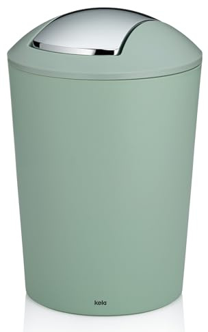 kela Schwingdeckeleimer grün, Kosmetikeimer 5l mit Schwingdeckel, Kunststoff, MARTA, Mülleimer Badezimmer jadegrün matt