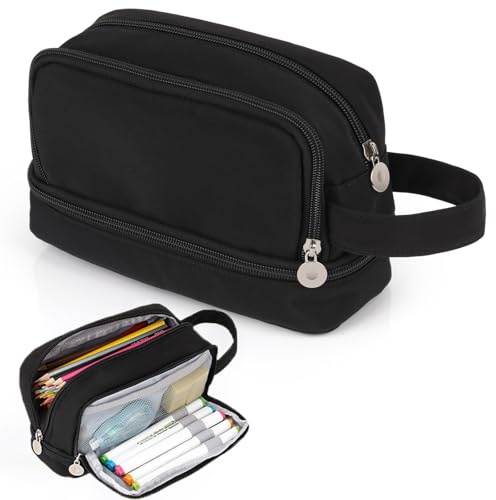 Alyvisun Federmäppchen Große Kapazität Mäppchen Etui Stifte mit 3 Fächern für Jungen und Mädchen, Robuste Schreibwaren Organizer Pencil Case mit Tragegriff für Schule und Büro
