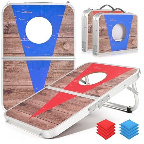 ROPODA Cornhole Set, Tragbares Wurfspiel mit 8 Sitzsäcken, Beanbag-Brett mit Aluminiumkanten, Cornhole & Sackloch Spiel,Wurfspiel für Kinder,Outdoor Spiele, Geschicklichkeitsspiel für Familien,40x60cm