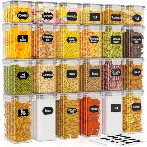 PurKeep 24 Stück Luftdichte Vorratsdosen Mit Deckel 33,6L | BPA-frei, Mehl Zucker Körner Behälter, Stapelbar, Küche Speisekammer Organisation