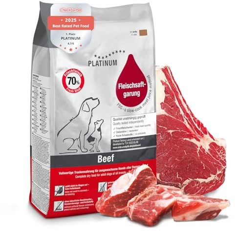 PLATINUM - Hundenahrung Adult Beef aus Fleischsaftgarung - 5kg Hundefutter trocken nährstoffreich wie Barf - besonders schmackhaftes Hundetrockenfutter für kleine und große Hunde - in DE geprüft