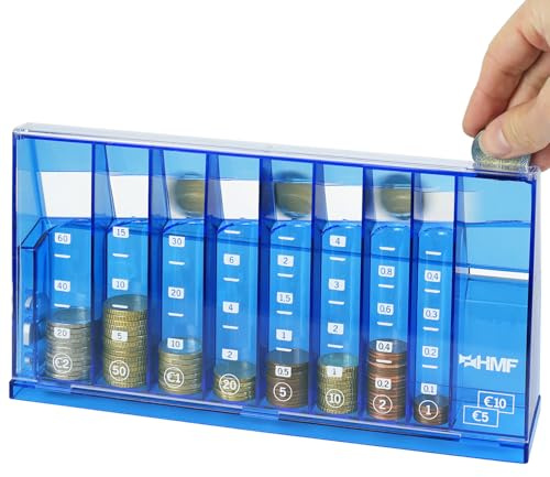 HMF 4710-05 Münzsortierer Euro Spardose 24,0 x 5,0 x 12,0 cm, blau