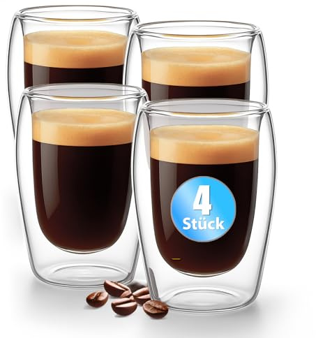 BigDean 4 Stück doppelwandige Espresso Gläser 80 ml in Gastro-Qualität - moderne Espressogläser Espressotassen Glas Set in Geschenkverpackung