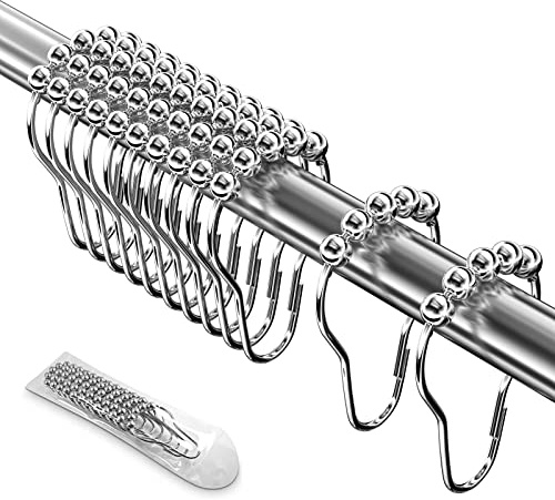 Gvolatee 12 Stück Duschvorhang Haken, Duschvorhangringe Edelstahl Rostfrei, Aufhängeringe mit Gleitsystem, Leicht Gleitende Duschvorhanghaken, Duschringe für Duschvorhangstange, Kleiderstange (Silber)